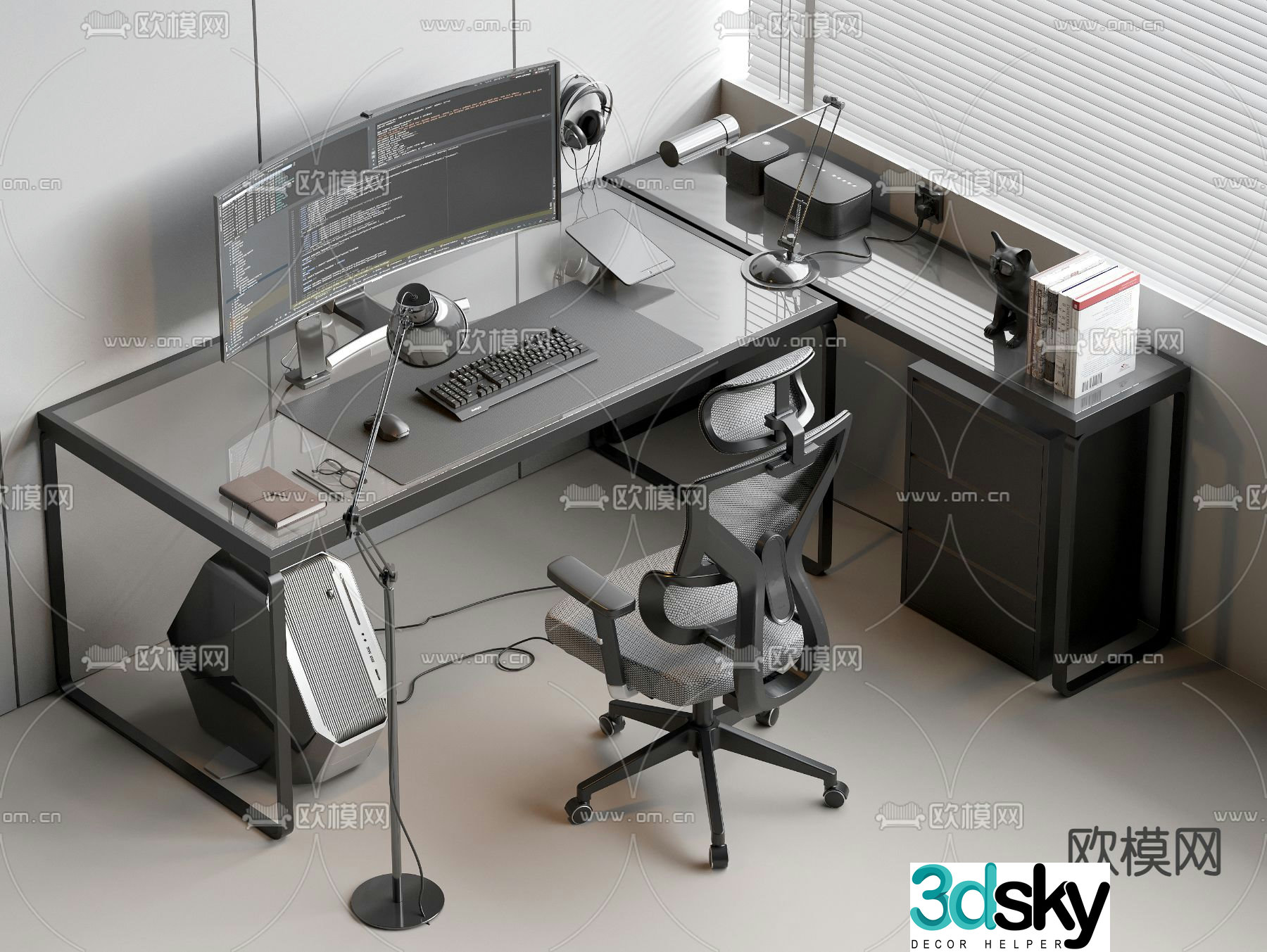 computer desk desk 3d model
