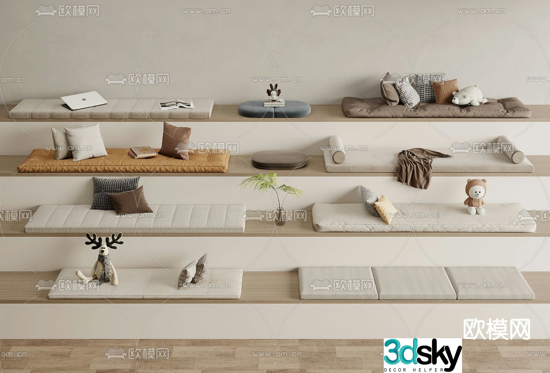 mat bay window mat futon cushion 3d model