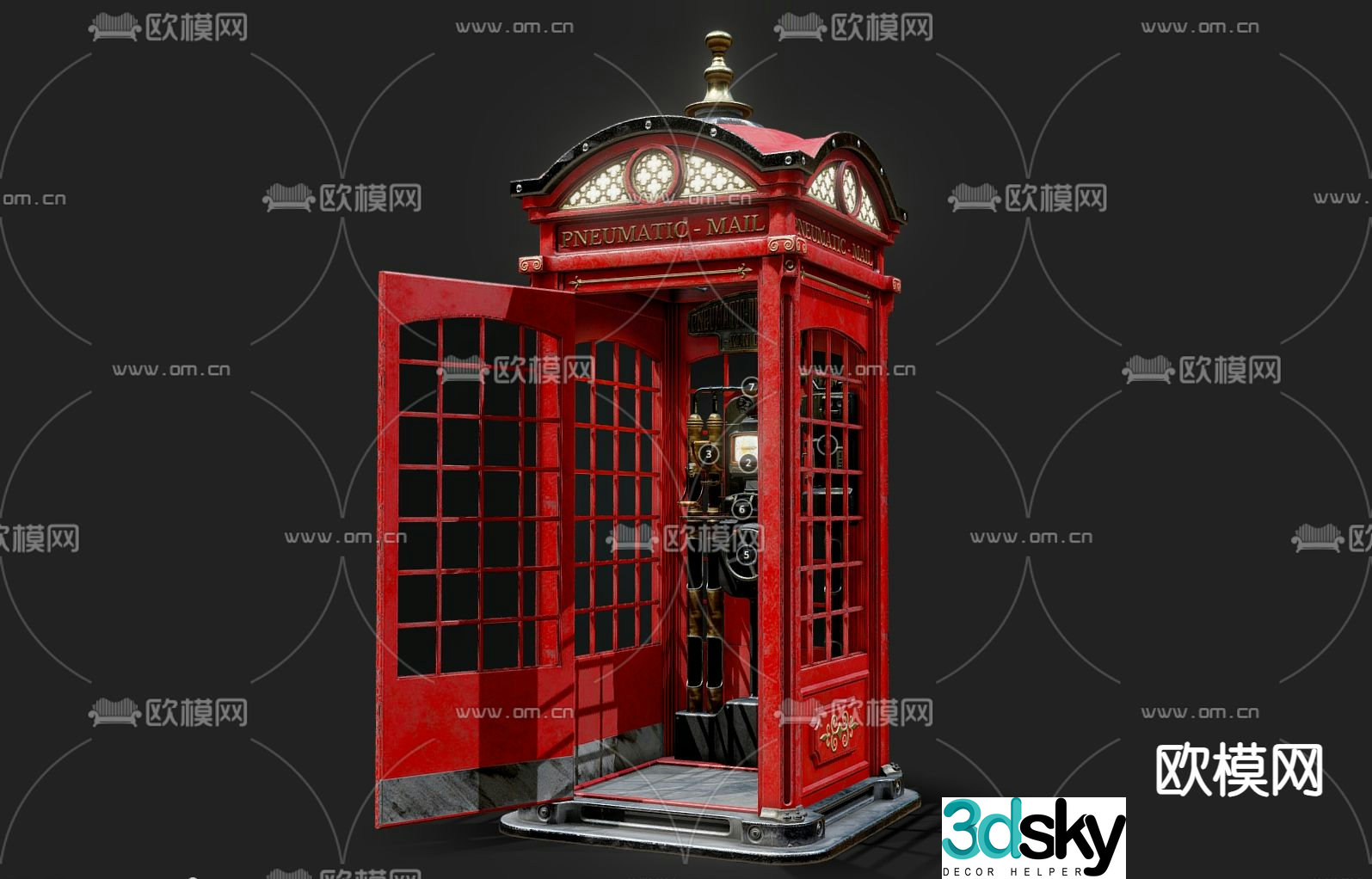 Simple European telephone booth public telephone 3d model