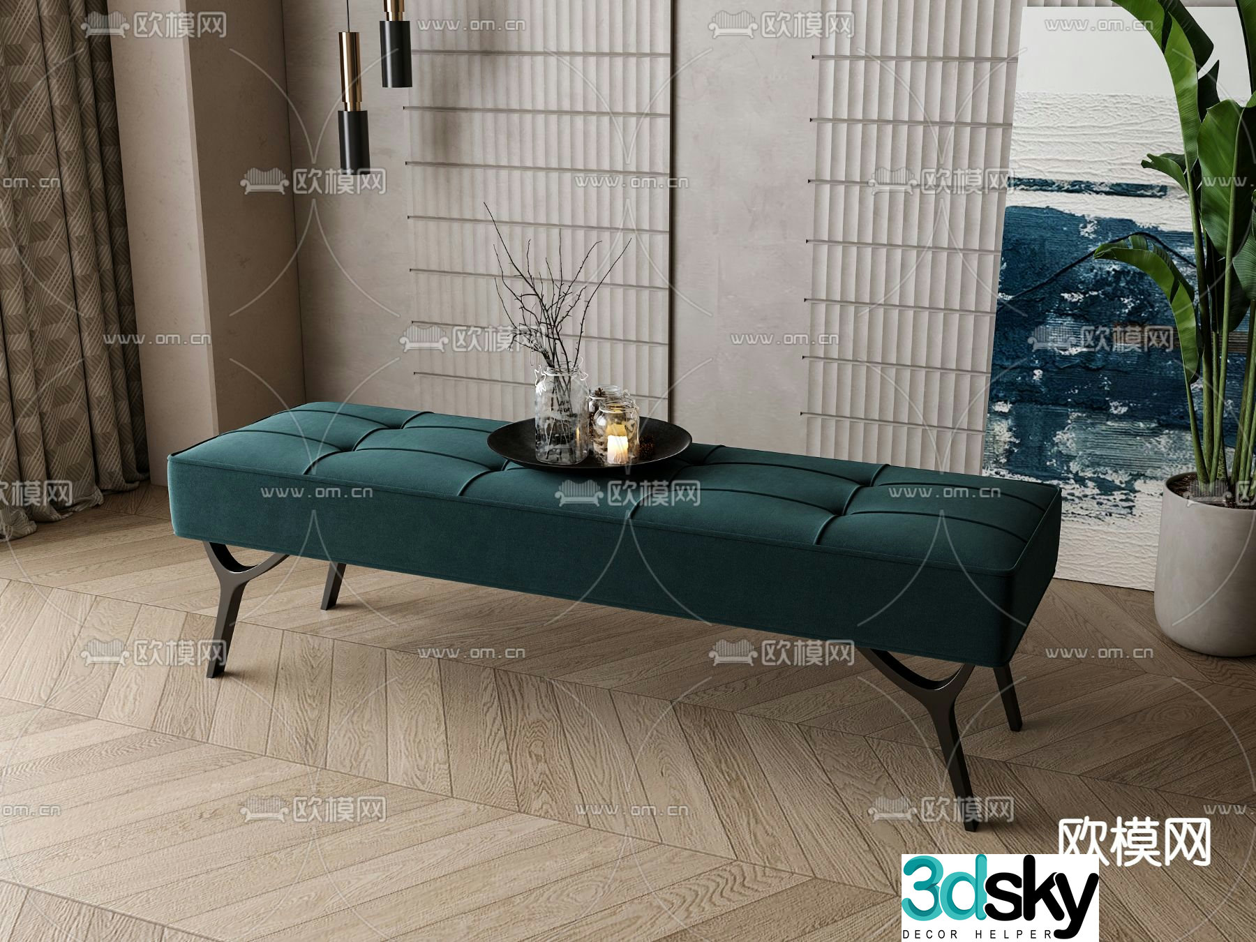 Footrest bed end stool 3d model
