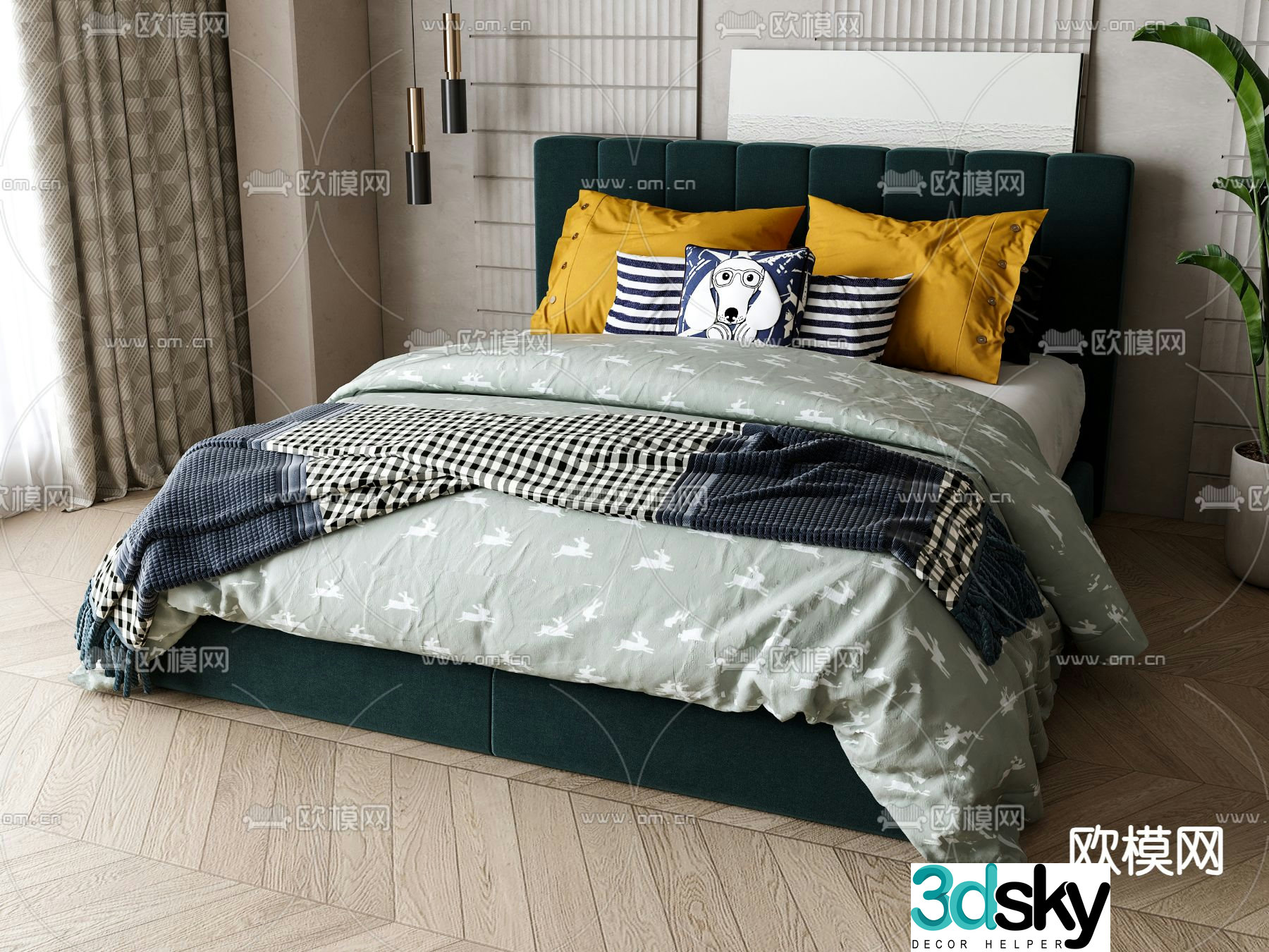 Fabric double bed 3d model
