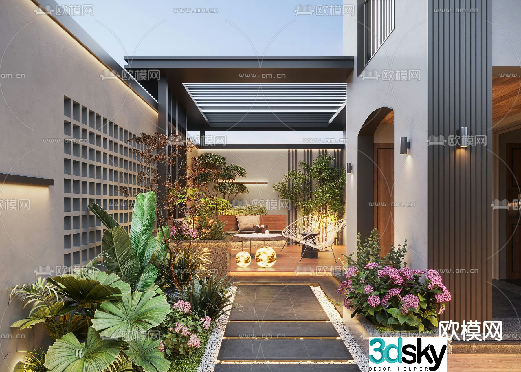 Courtyard landscape villa courtyard 3d model