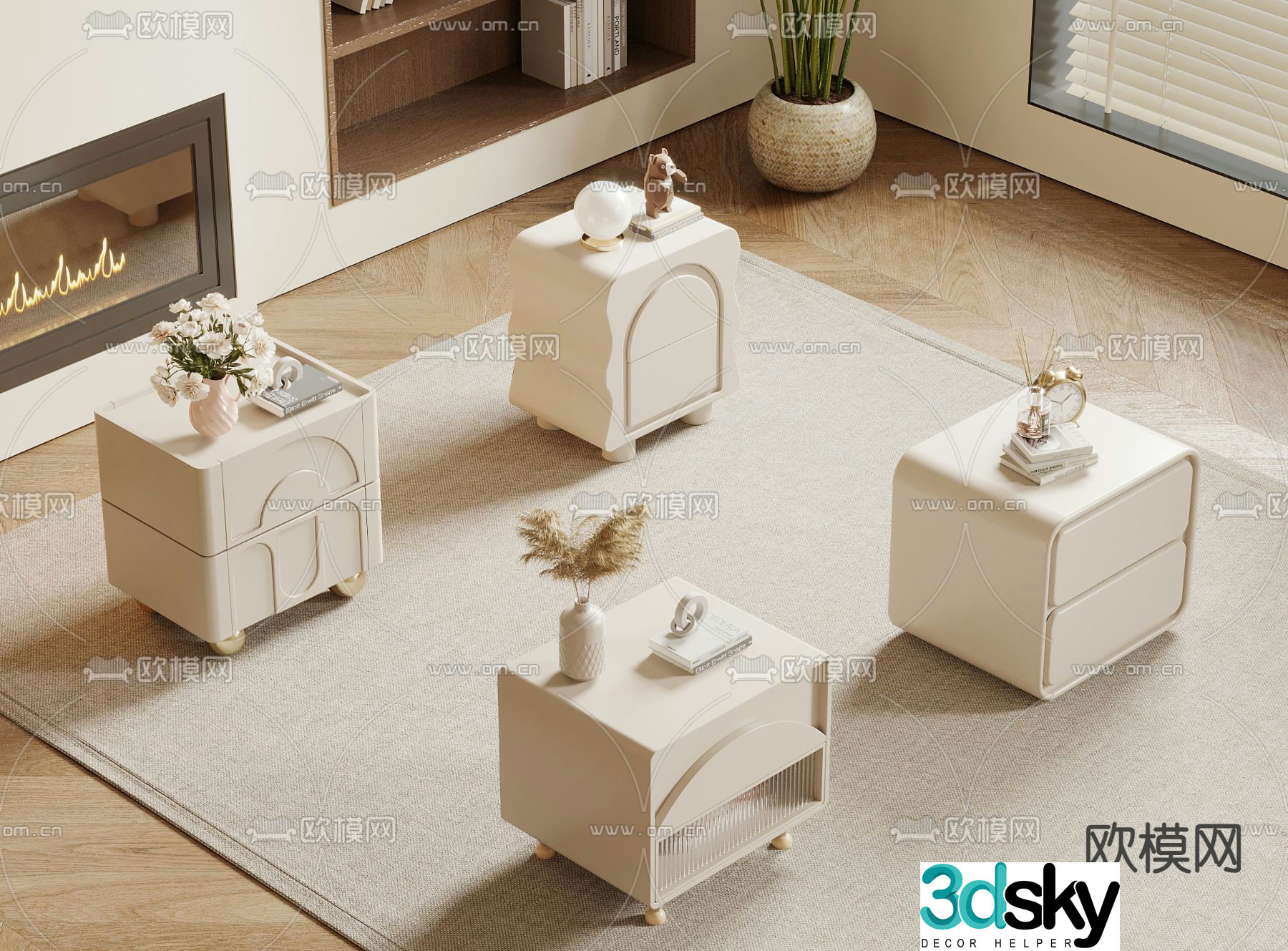 Cream style bedside table 3d model