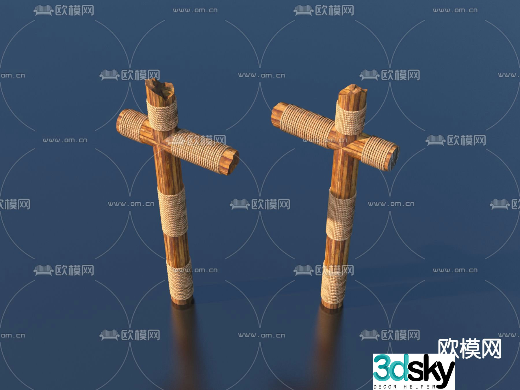 wood wooden post rope 3d model