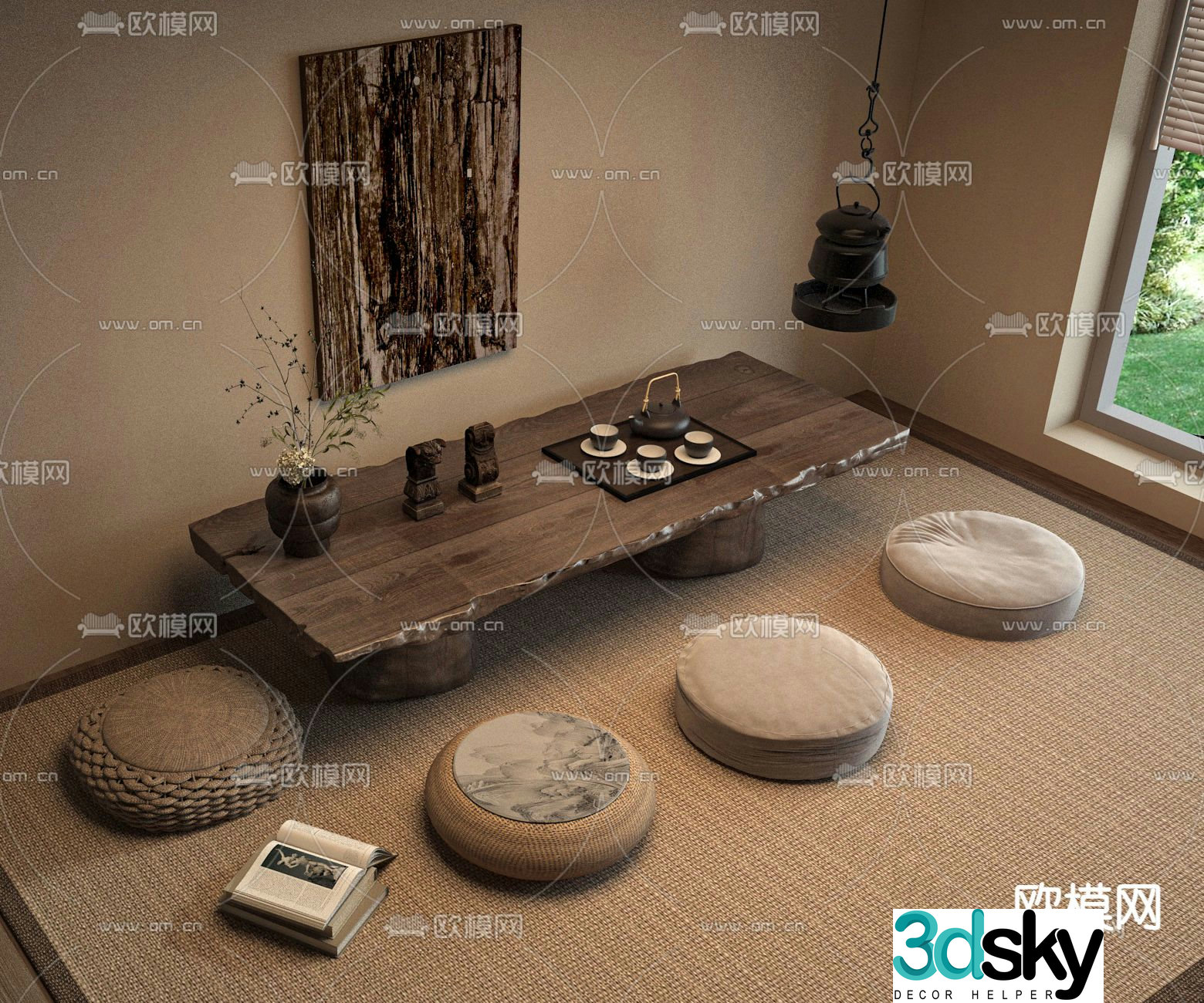 New Chinese style tea table tatami tea table 3d model