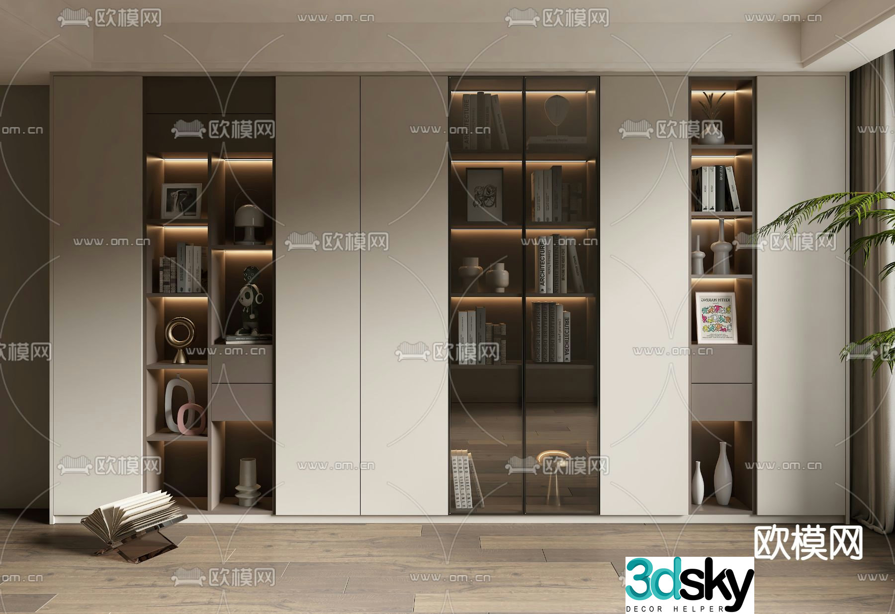 bookcase bookshelf decorative cabinet 3d model