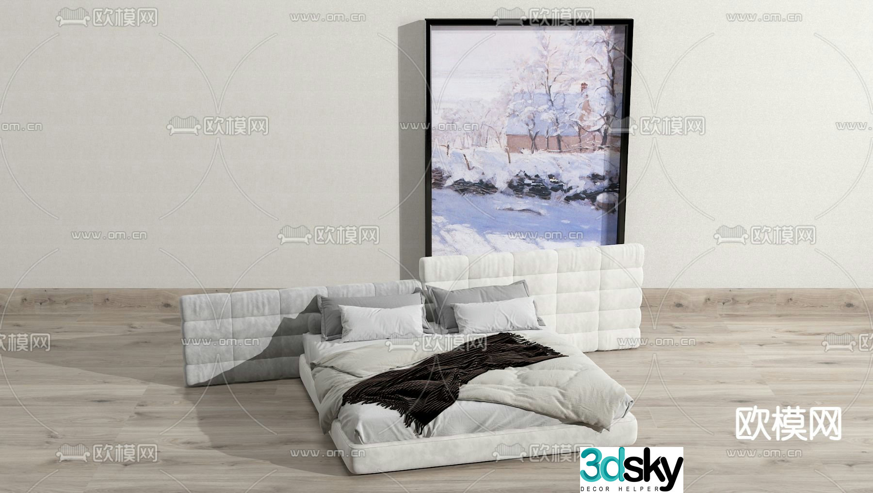 Fabric double bed 3d model