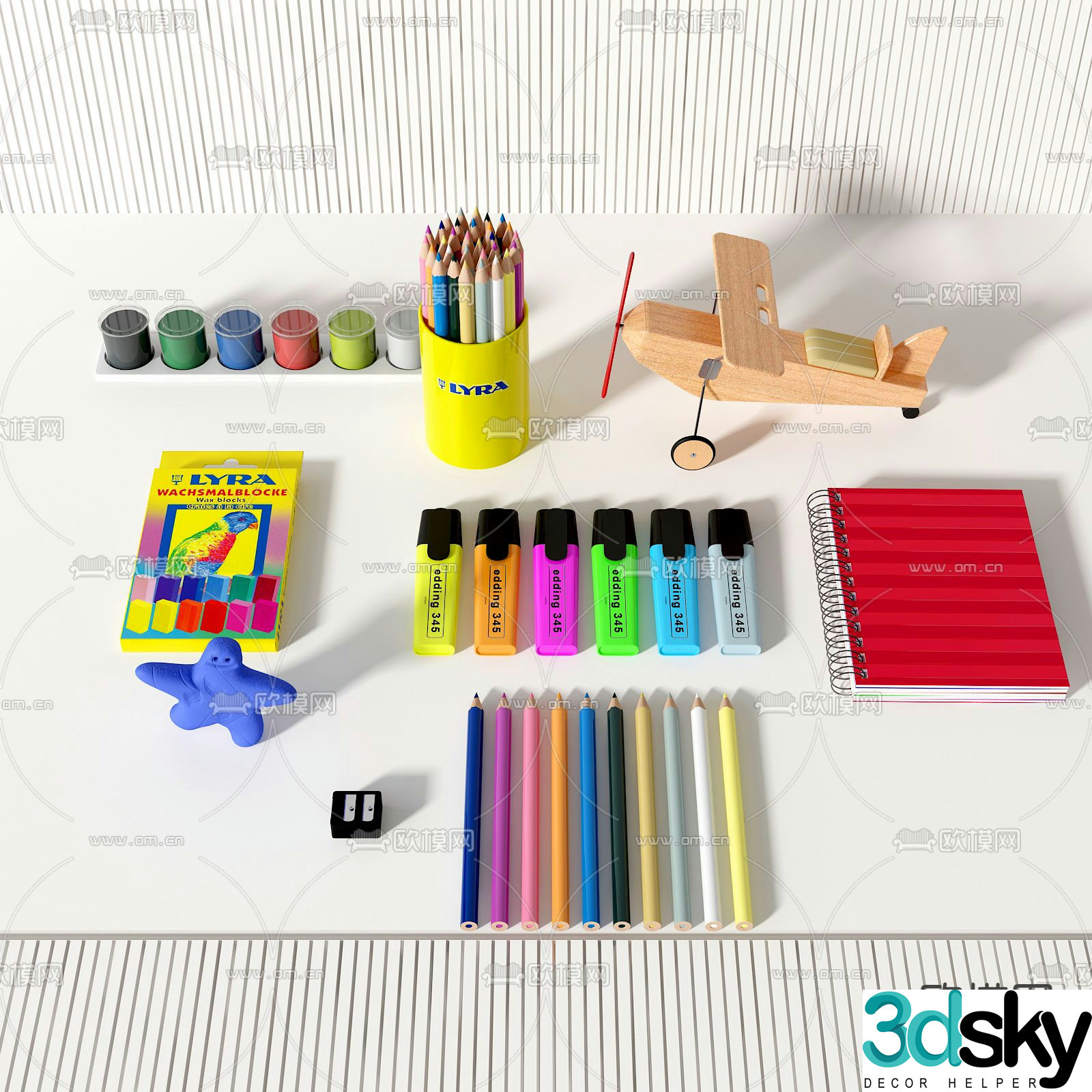 Colored pencil marker pen holder stationery 3d model