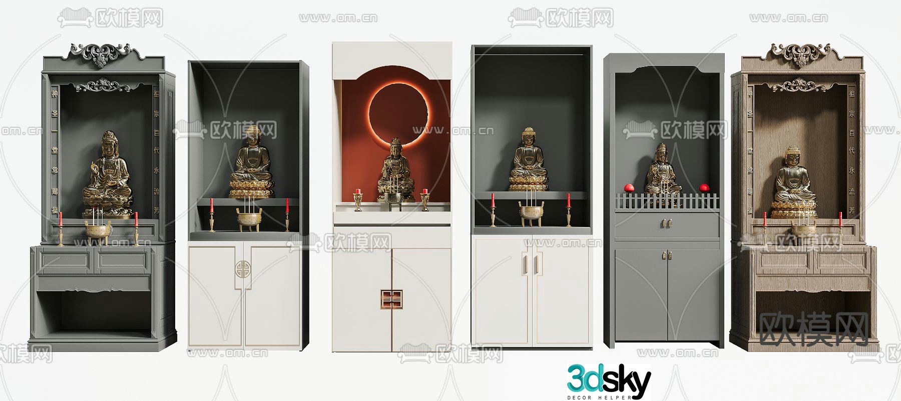 New Chinese style Buddhist niche shrine sacred cabinet 3D model