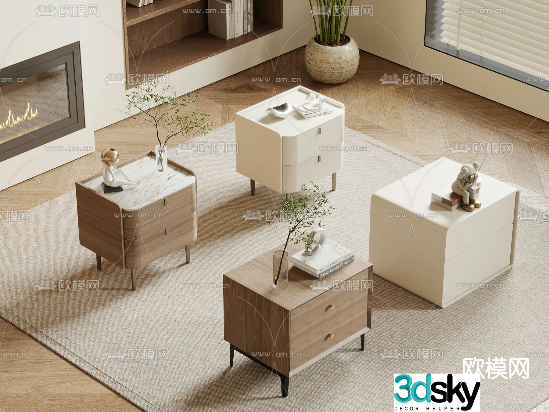 Cream style bedside table 3d model