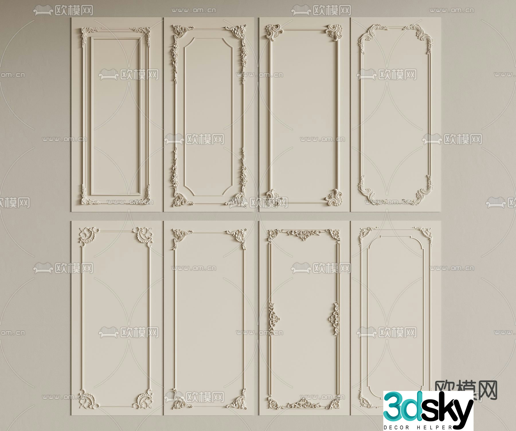 French carving wall panel corner line wall panel 3d model