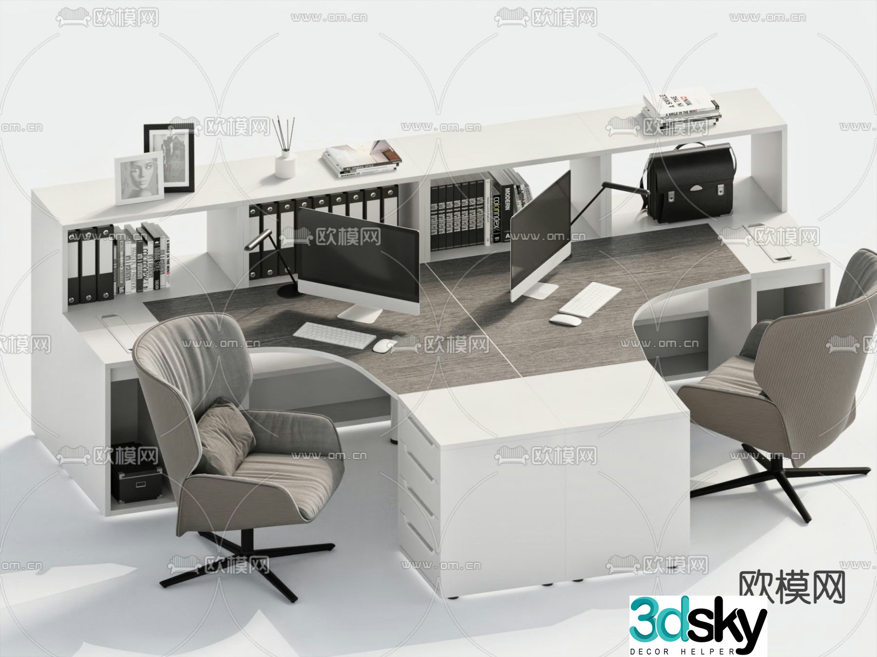 Card space desk work station post 3d model