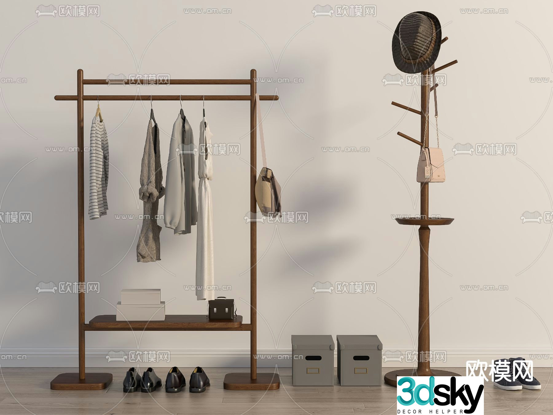 Solid wood clothes drying rack clothes drying hanger 3d model