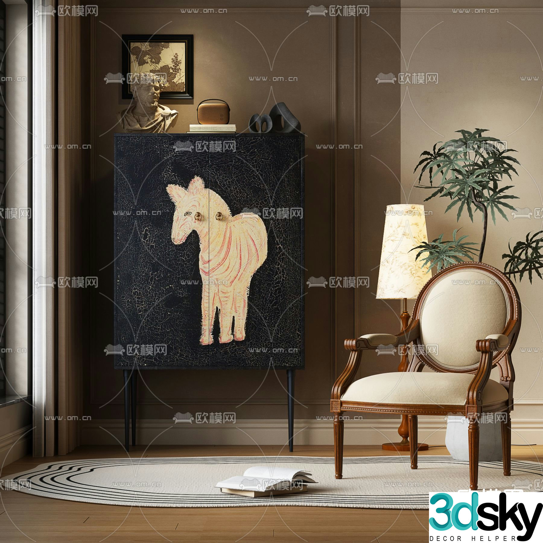 French entryway cabinet 3d model