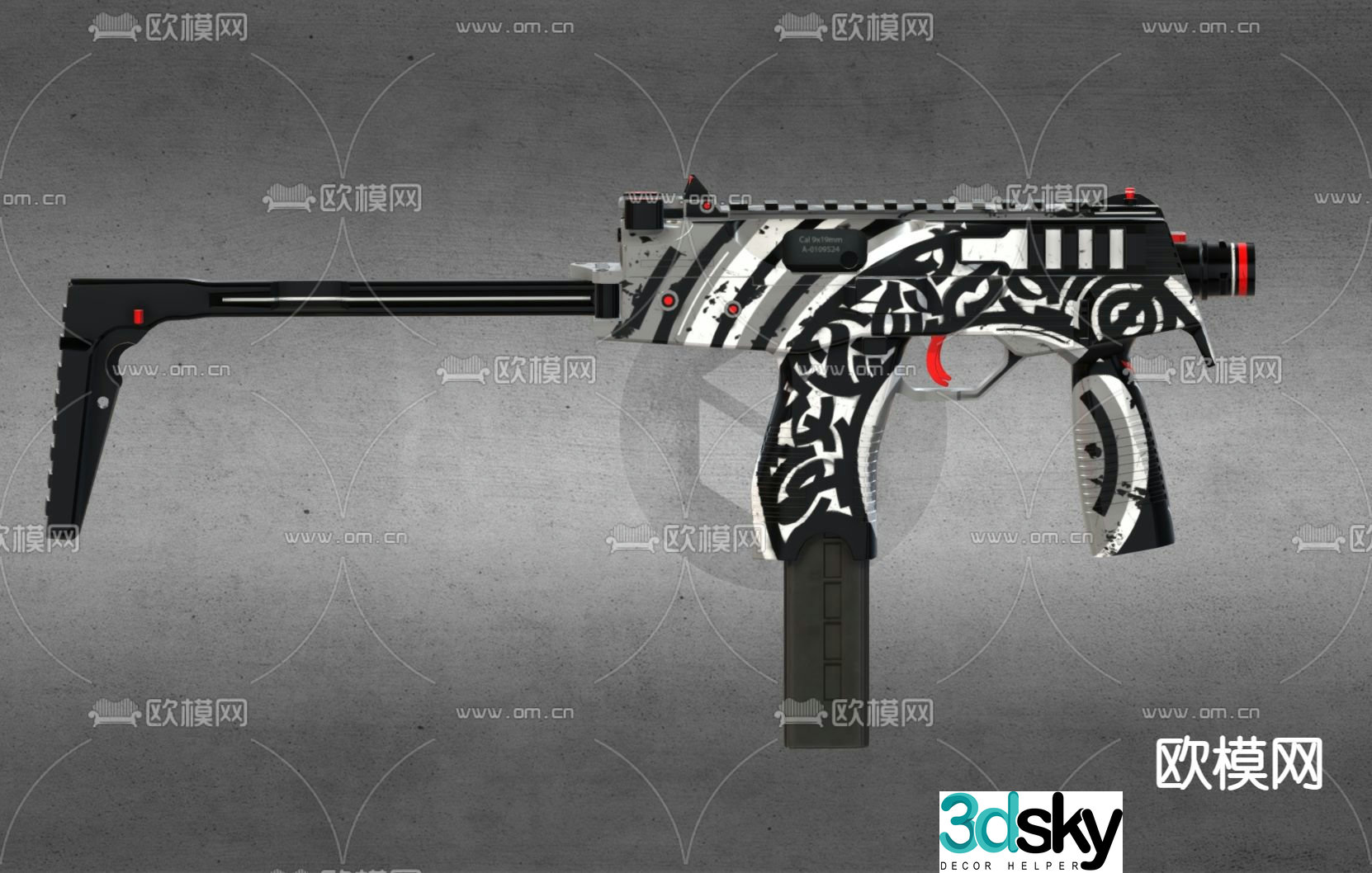 Black and white pistol toy rifle 3d model