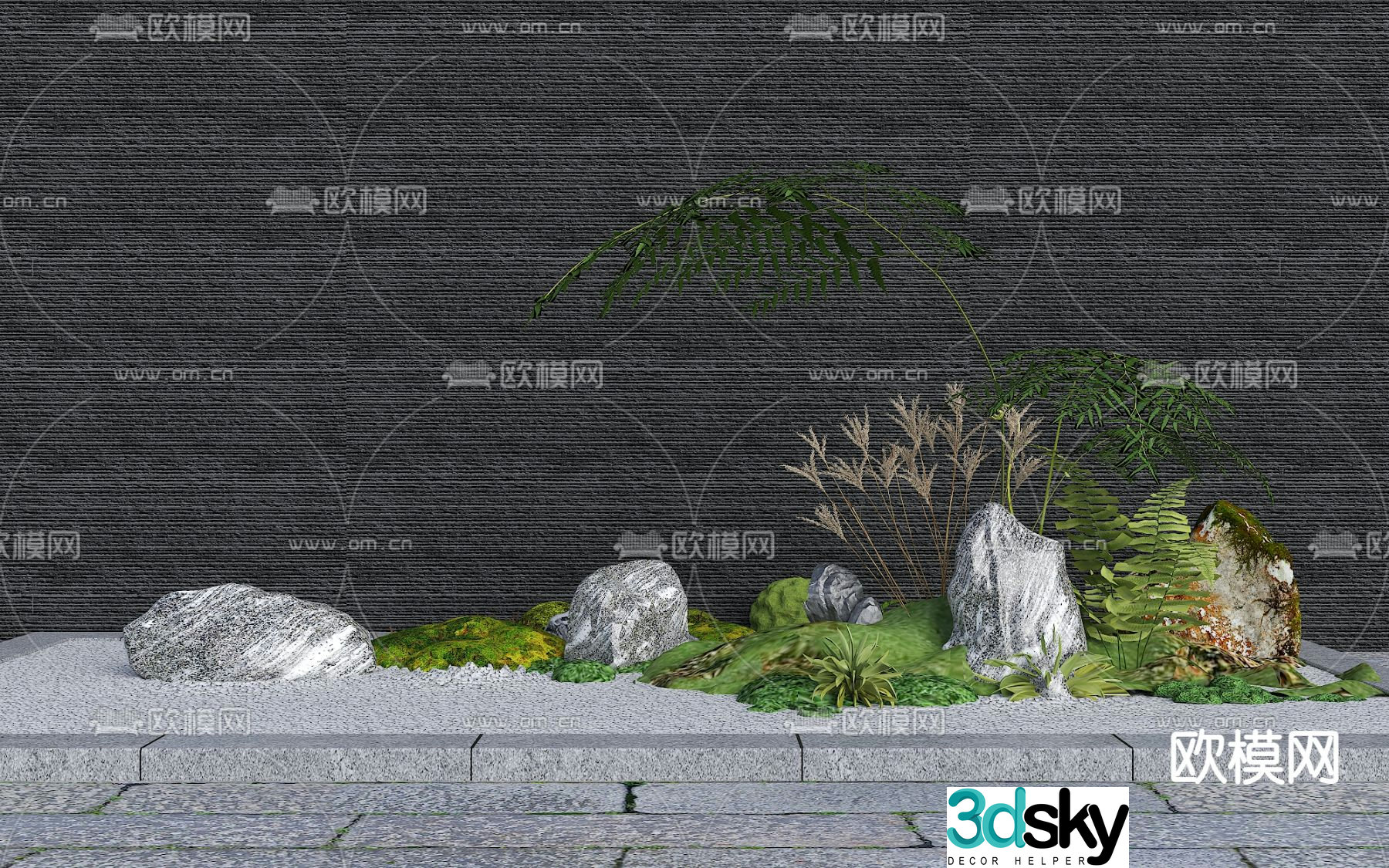 New Chinese style landscape stone courtyard scene 3D model