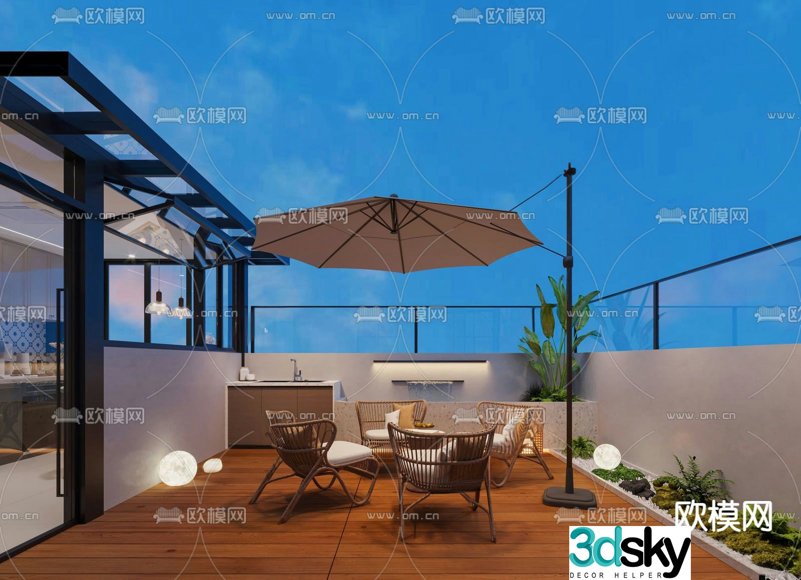 Balcony roof garden 3d model