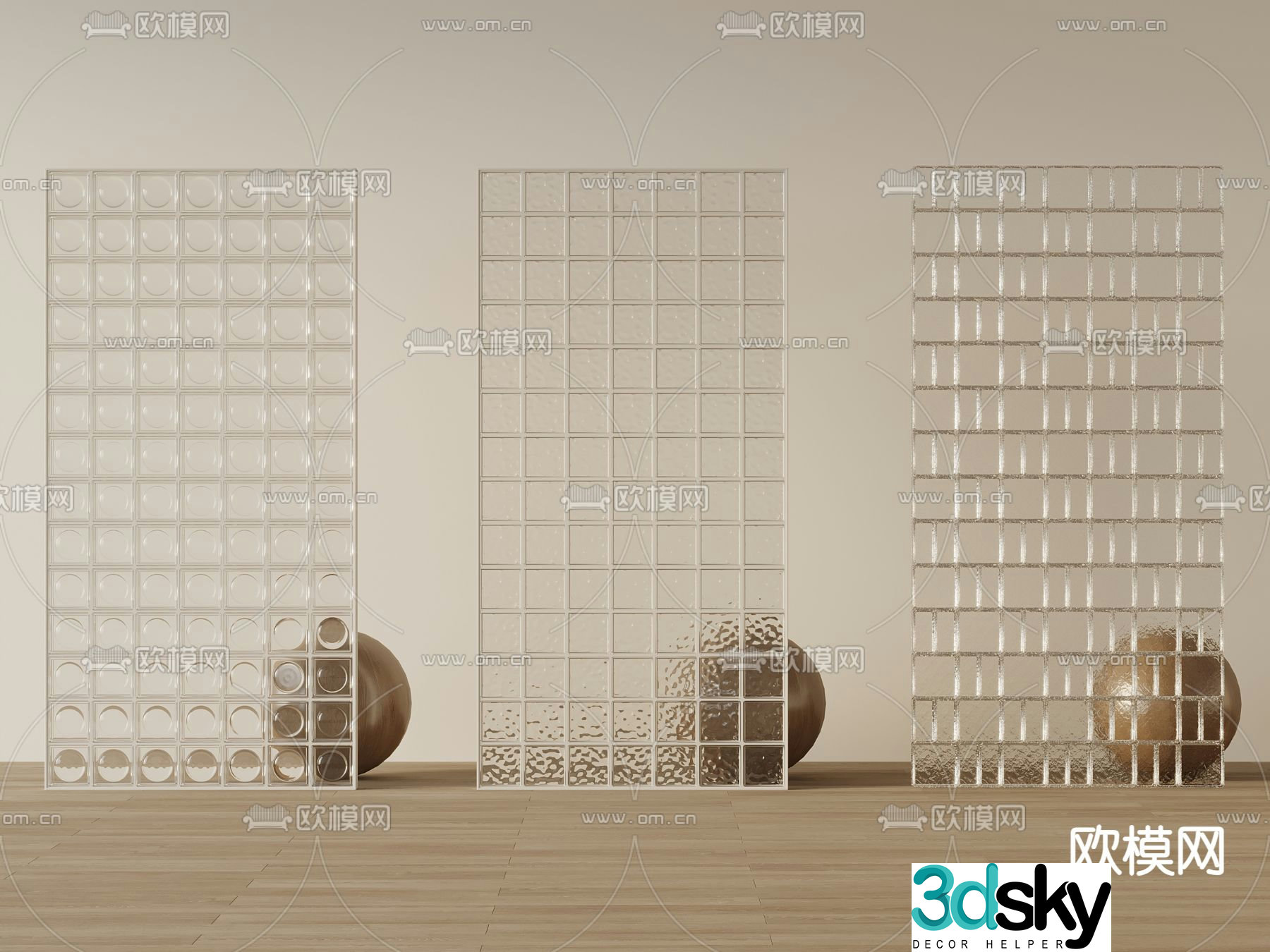 Glass brick partition entrance partition 3D model