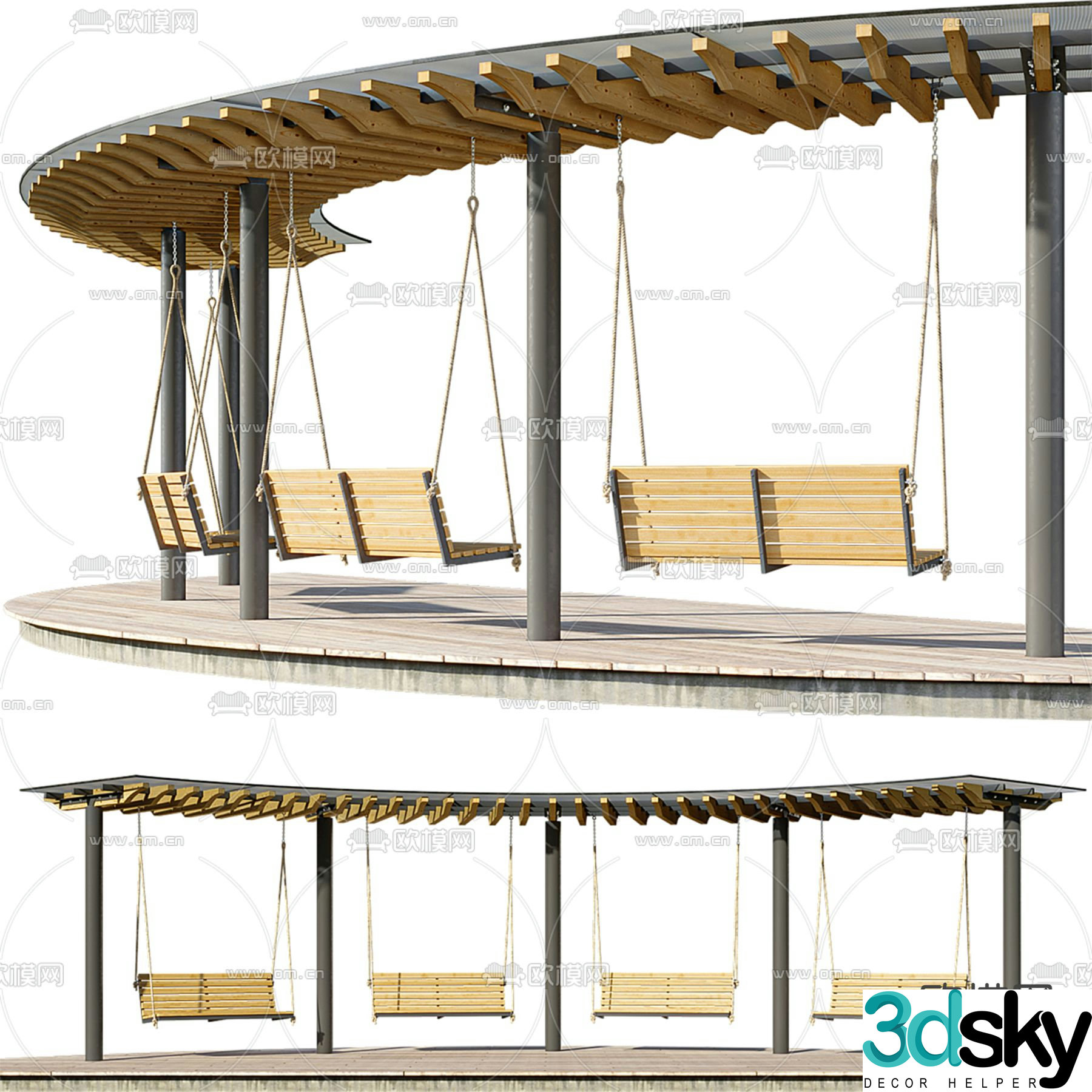 Landscape promenade gallery pavilion swing 3D model