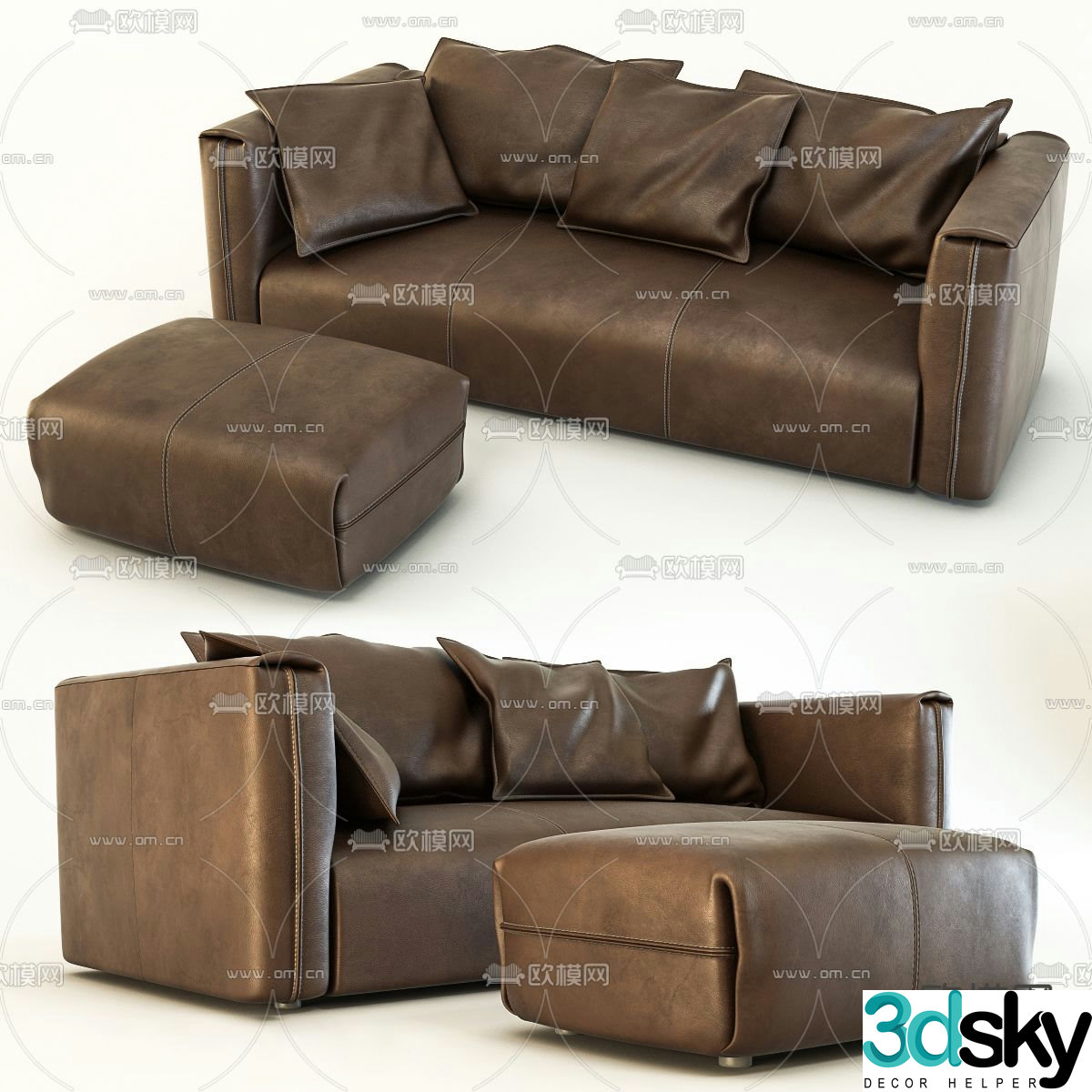 leather sofa three seater sofa 3d model