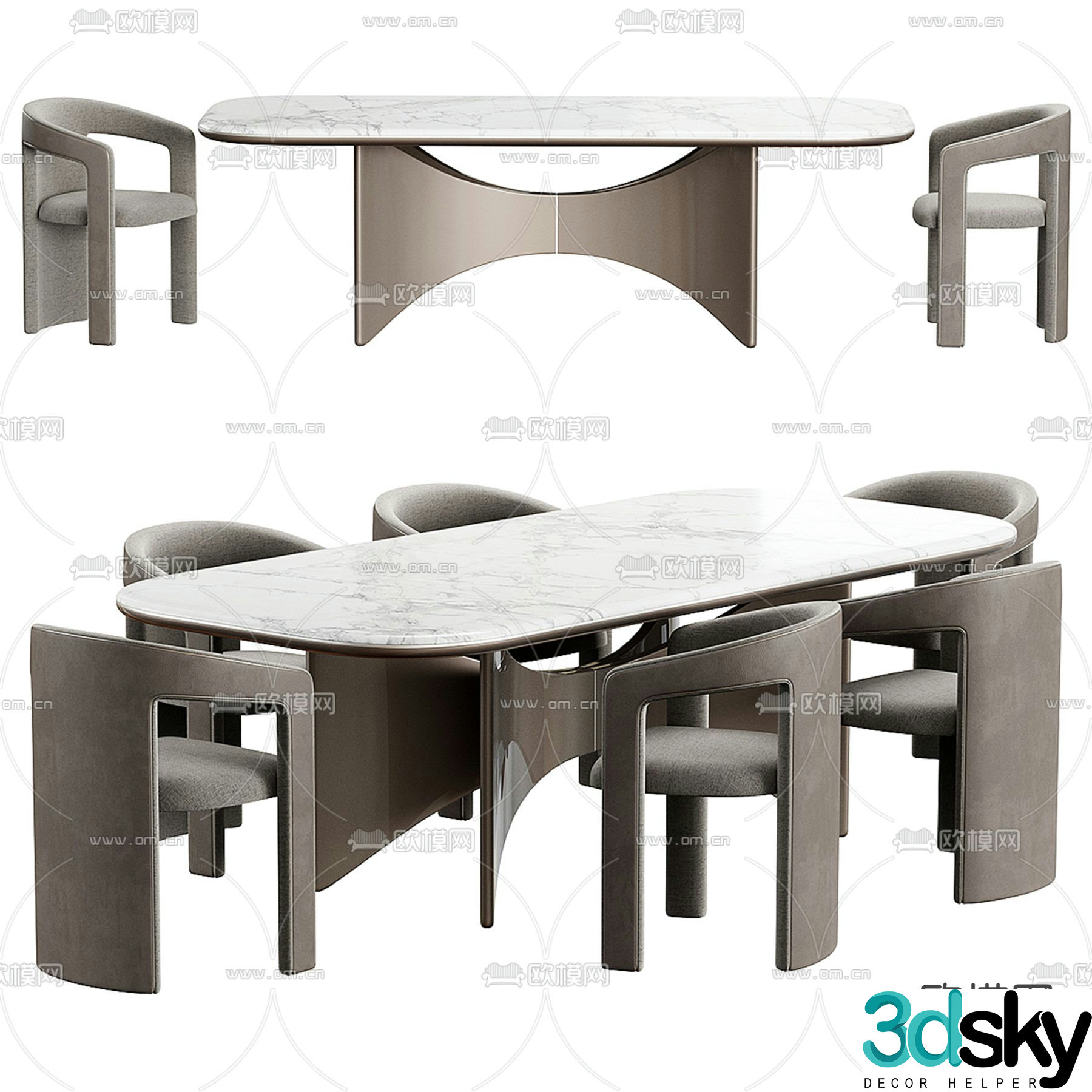 Konyshev marble dining table dining table and chairs 3d model