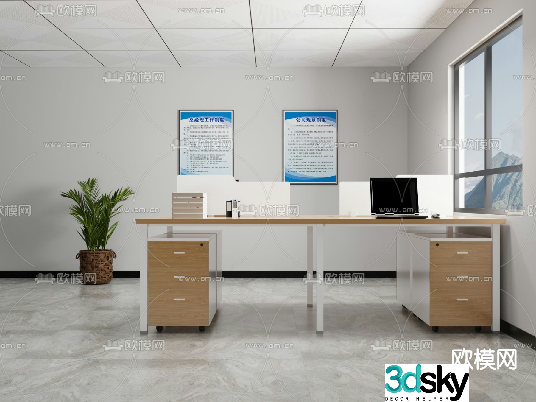 Card space desk work station post 3d model