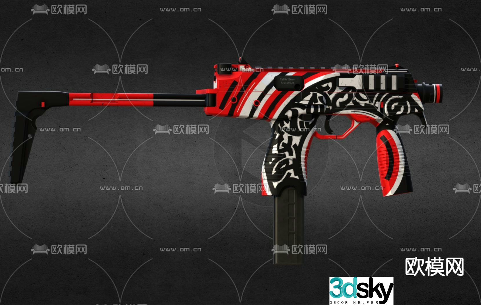 Red pistol toy rifle 3d model