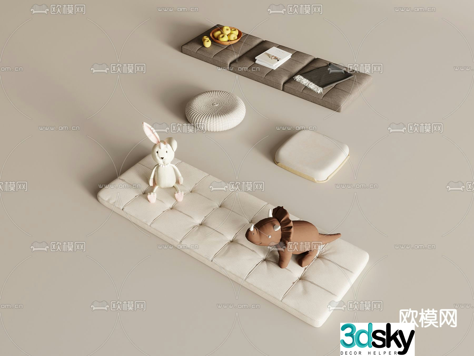 Cushion Bay Window Cushion Futon Seat Cushion 3D Model
