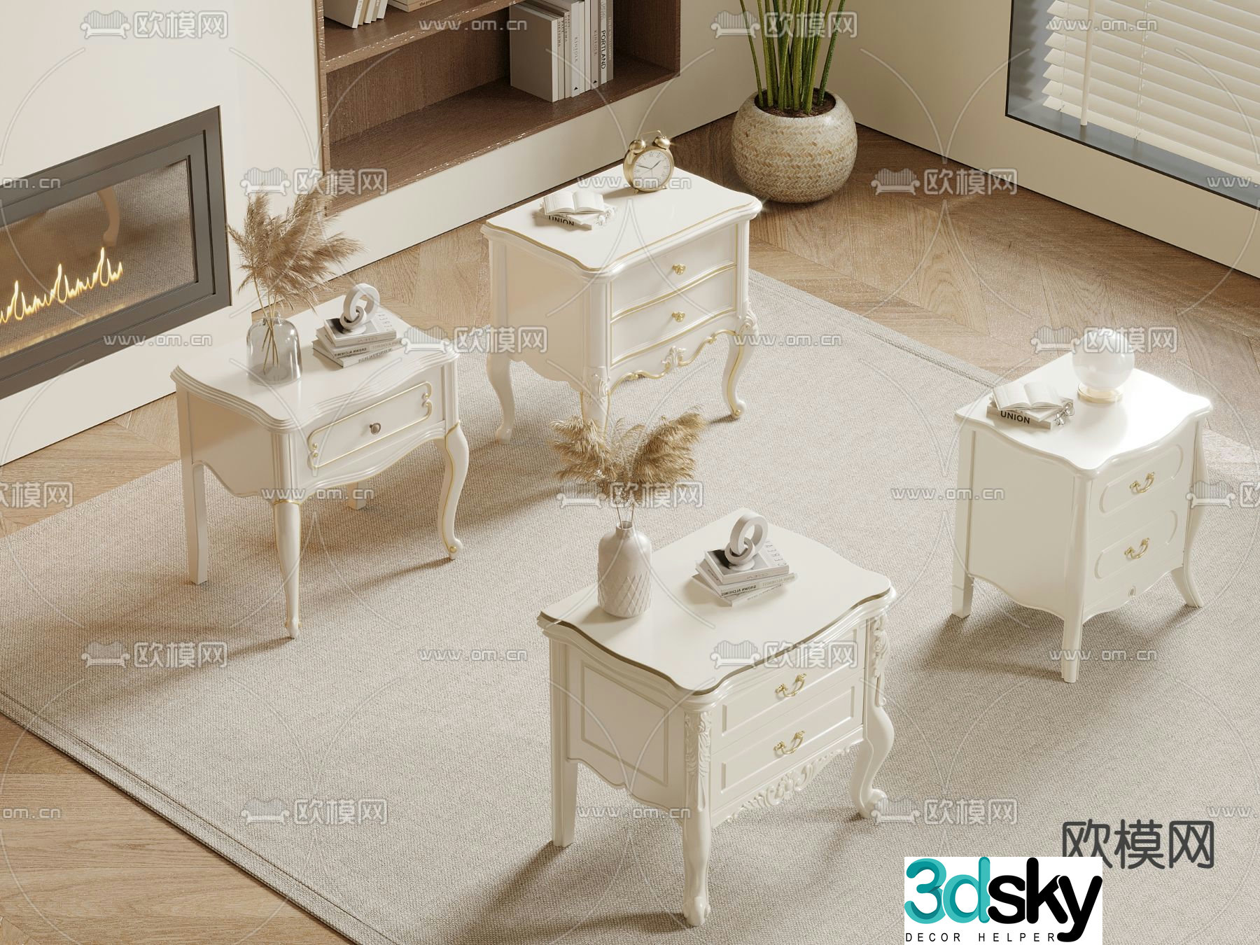 Cream style bedside table 3d model