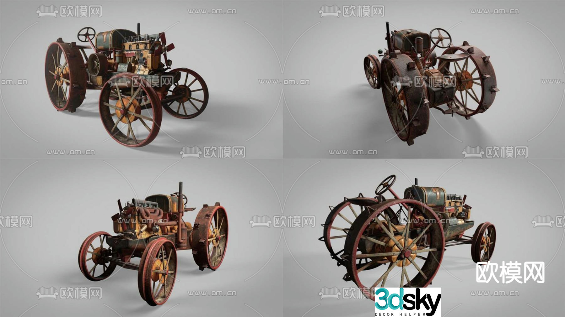 Steam engine vintage car agricultural tractor 3d model
