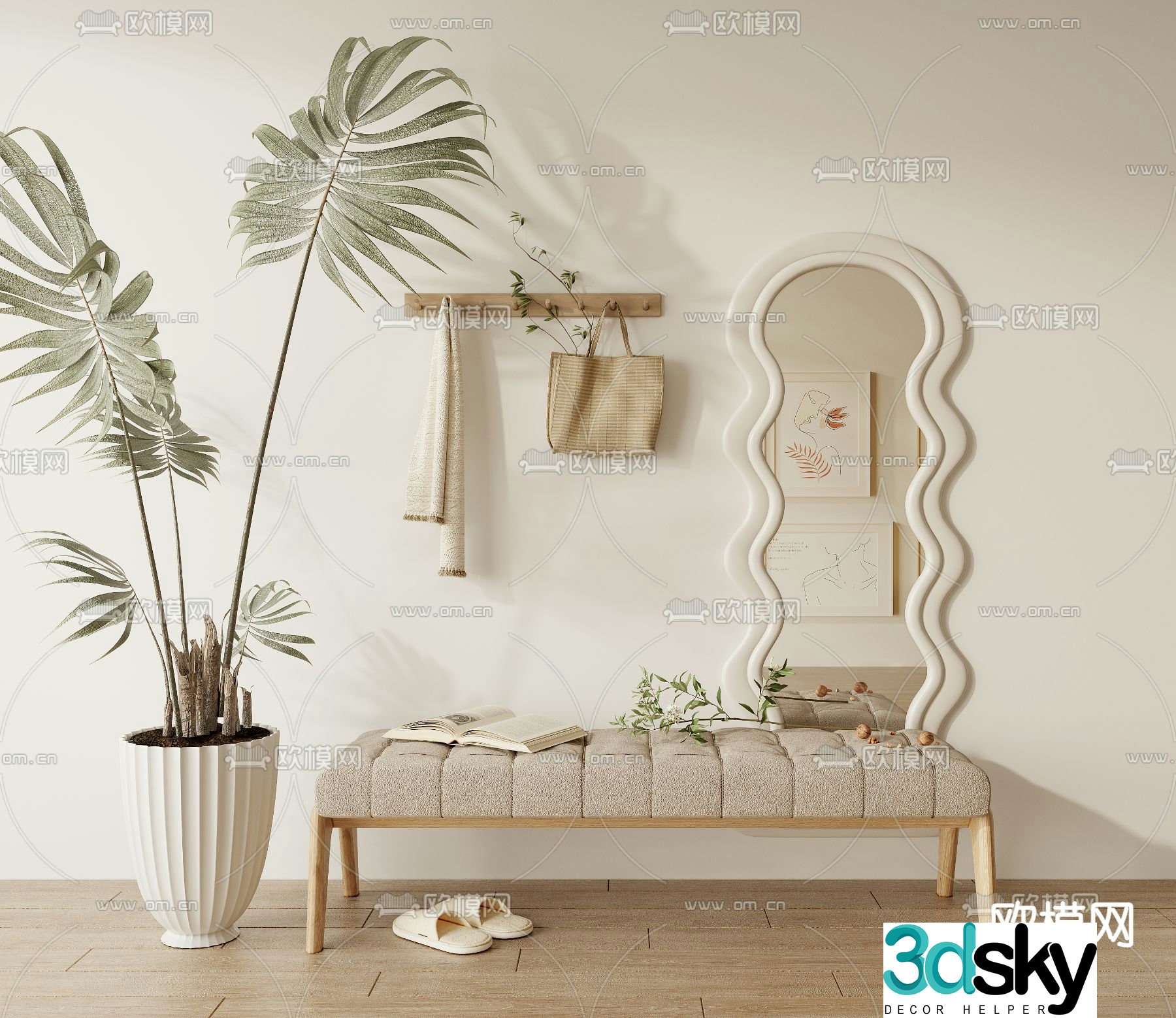 Stool shoe changing stool full-length mirror 3D model