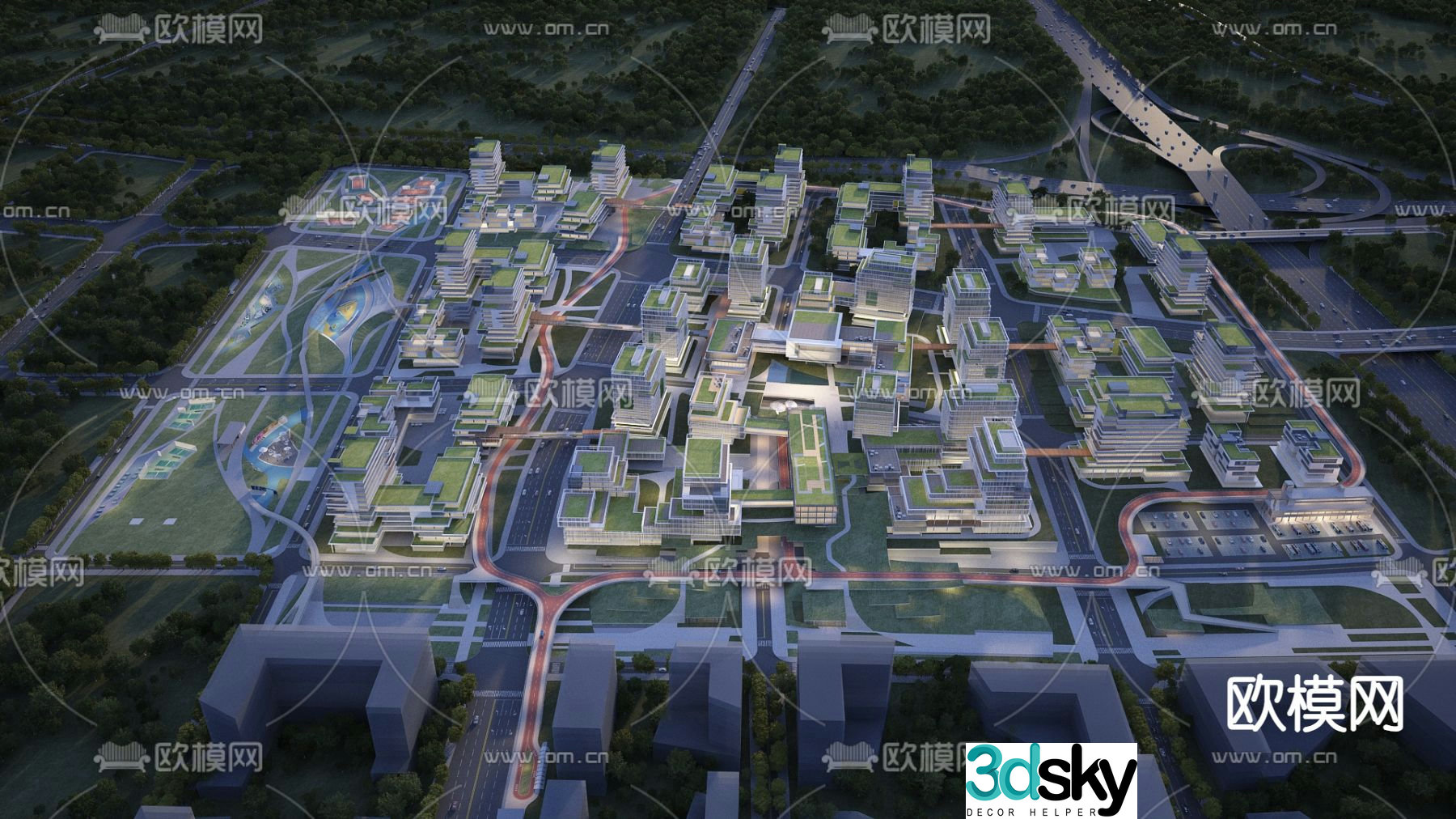 Aerial view of industrial park Entrepreneurship Park 3D model