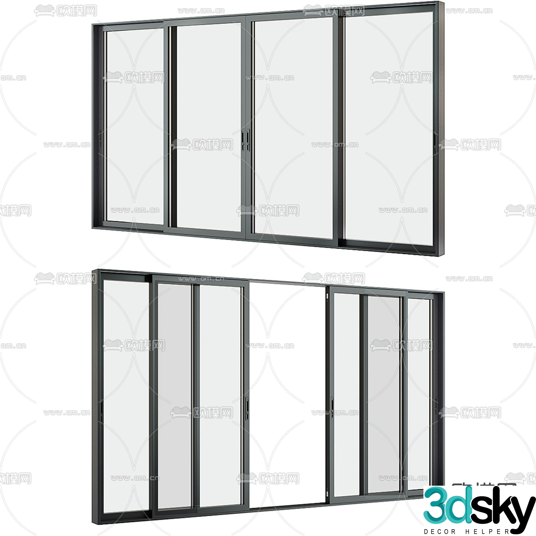 Glass sliding door balcony door 3d model