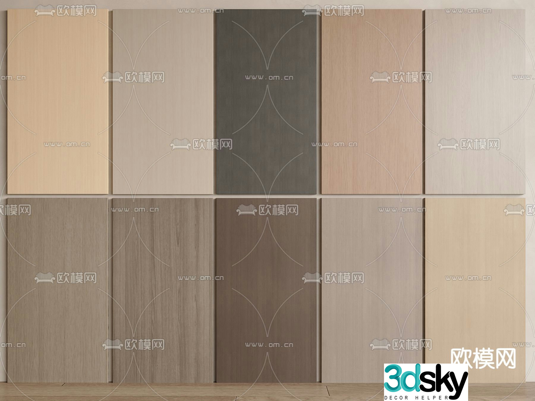 Modern wood veneer wall panel 3d model