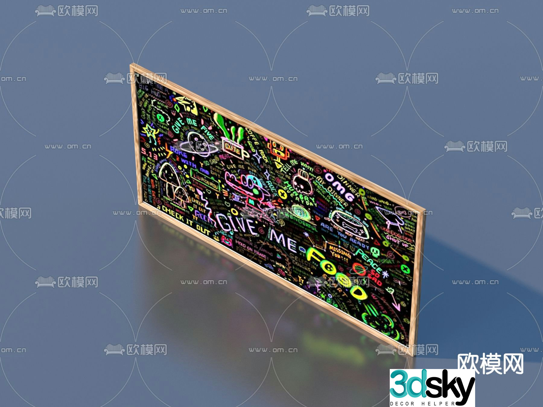 Blackboard graffiti wall billboard shop sign 3d model