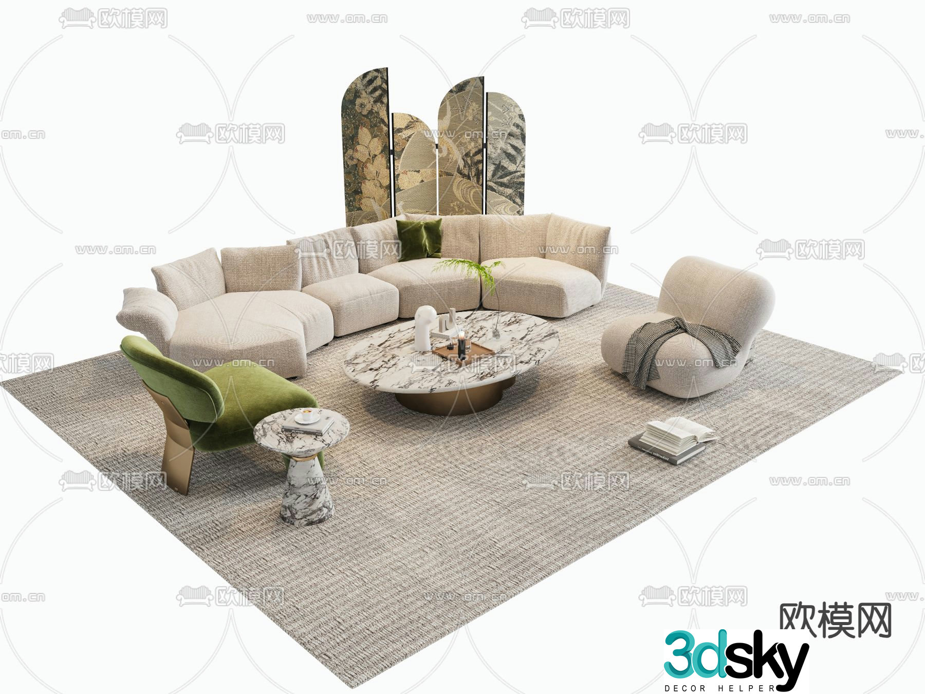 French sofa set 3d model