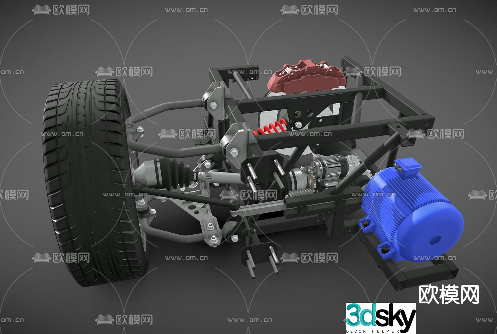 Car engine power system 3d model