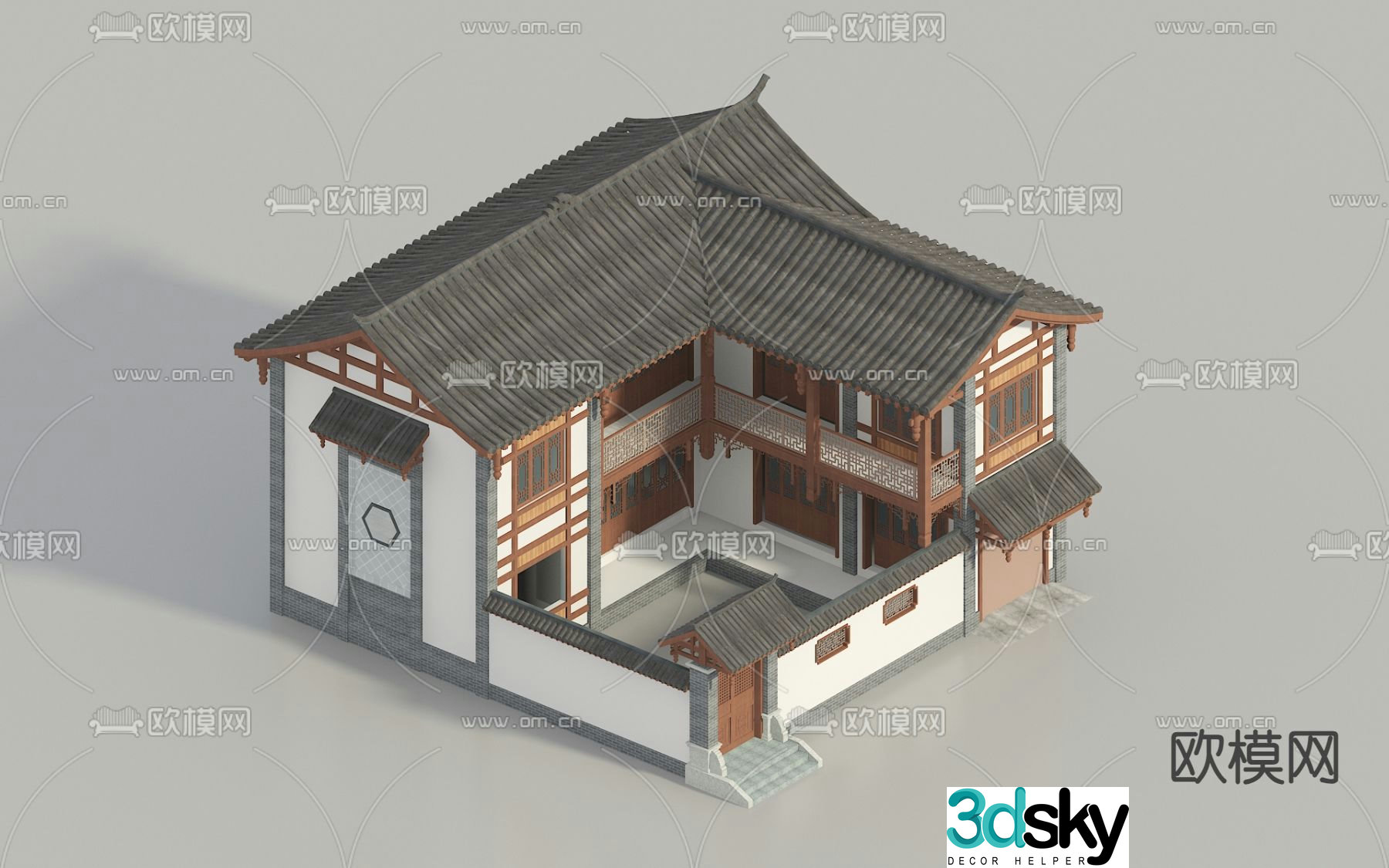 Chinese style single-family villa 3D model