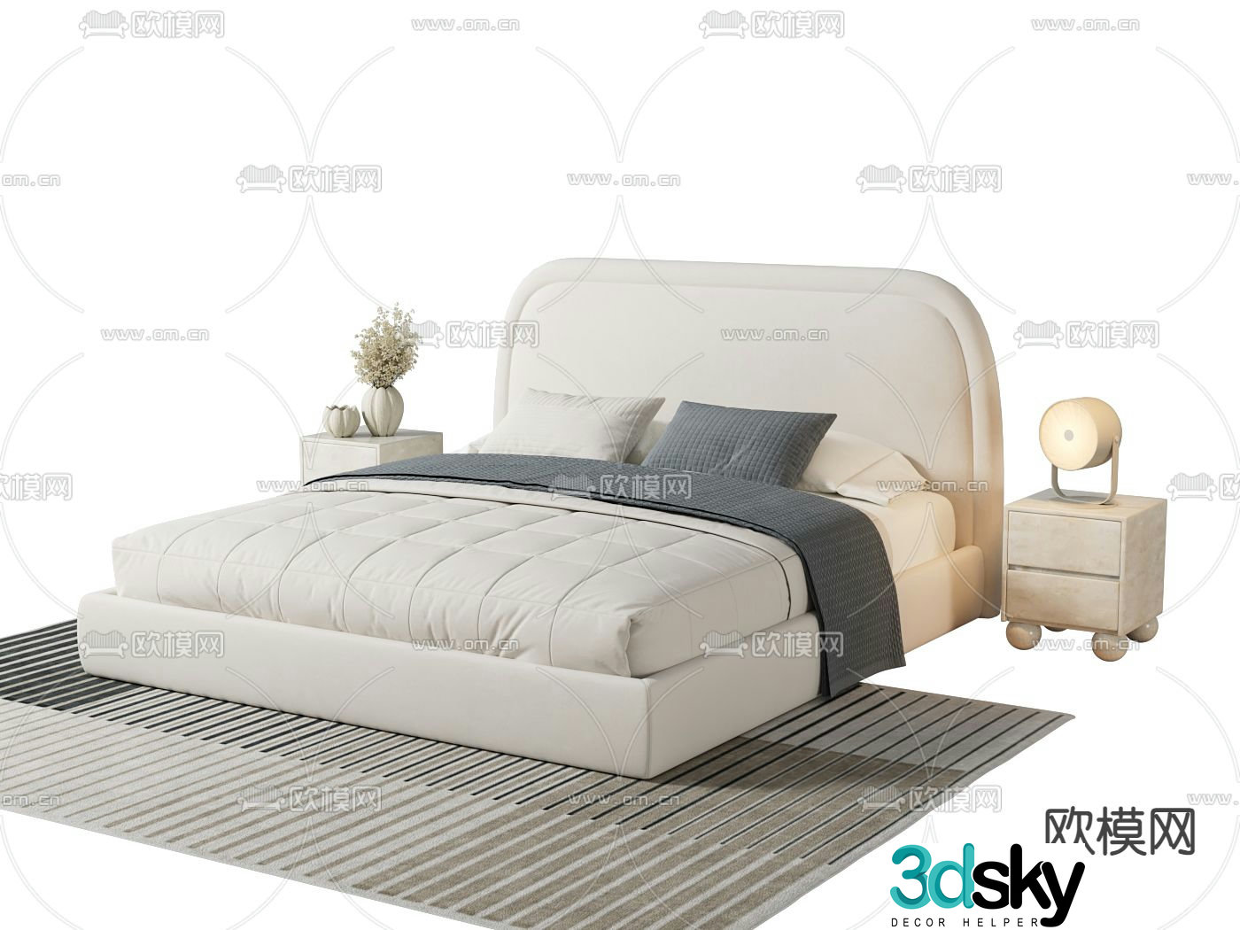 Simple double bed 3d model