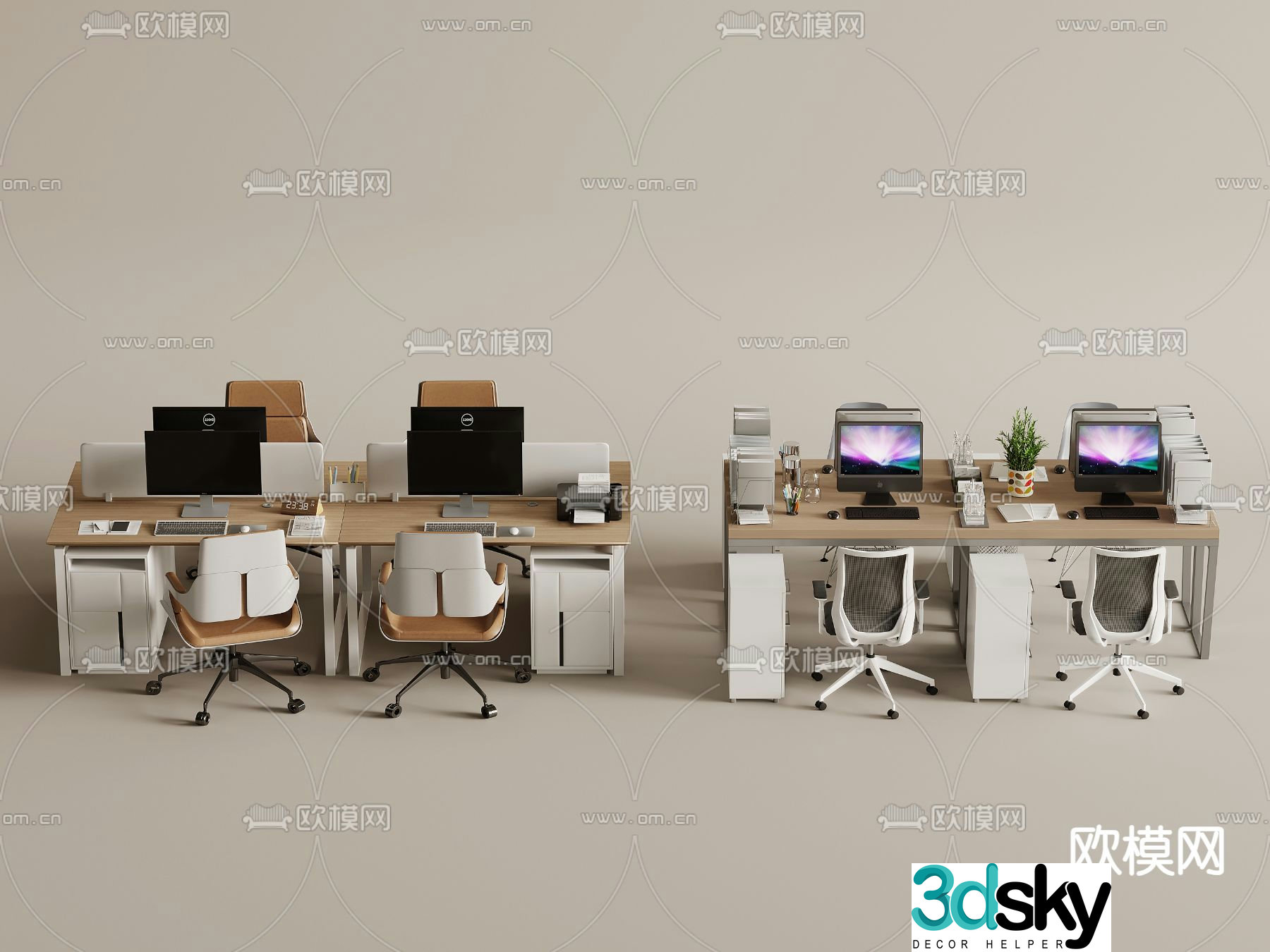 Office desk and chair position card space 3d model