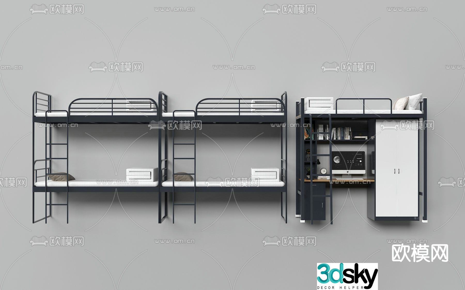 Dormitory bed bunk bed bunk bed 3d model