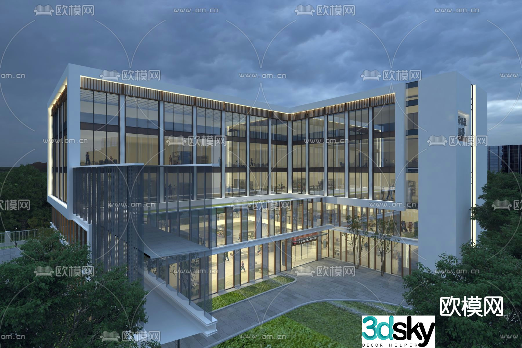 Hospital appearance 3D model of inpatient building