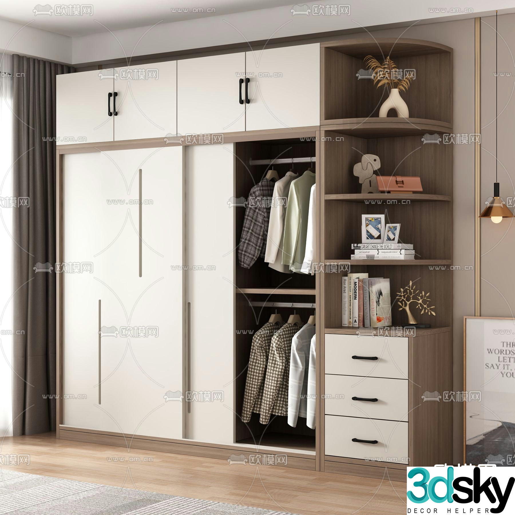 wooden wardrobe sliding door wardrobe 3d model