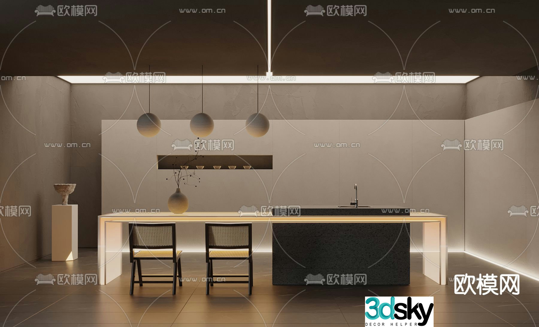 Island dining table and chair 3d model