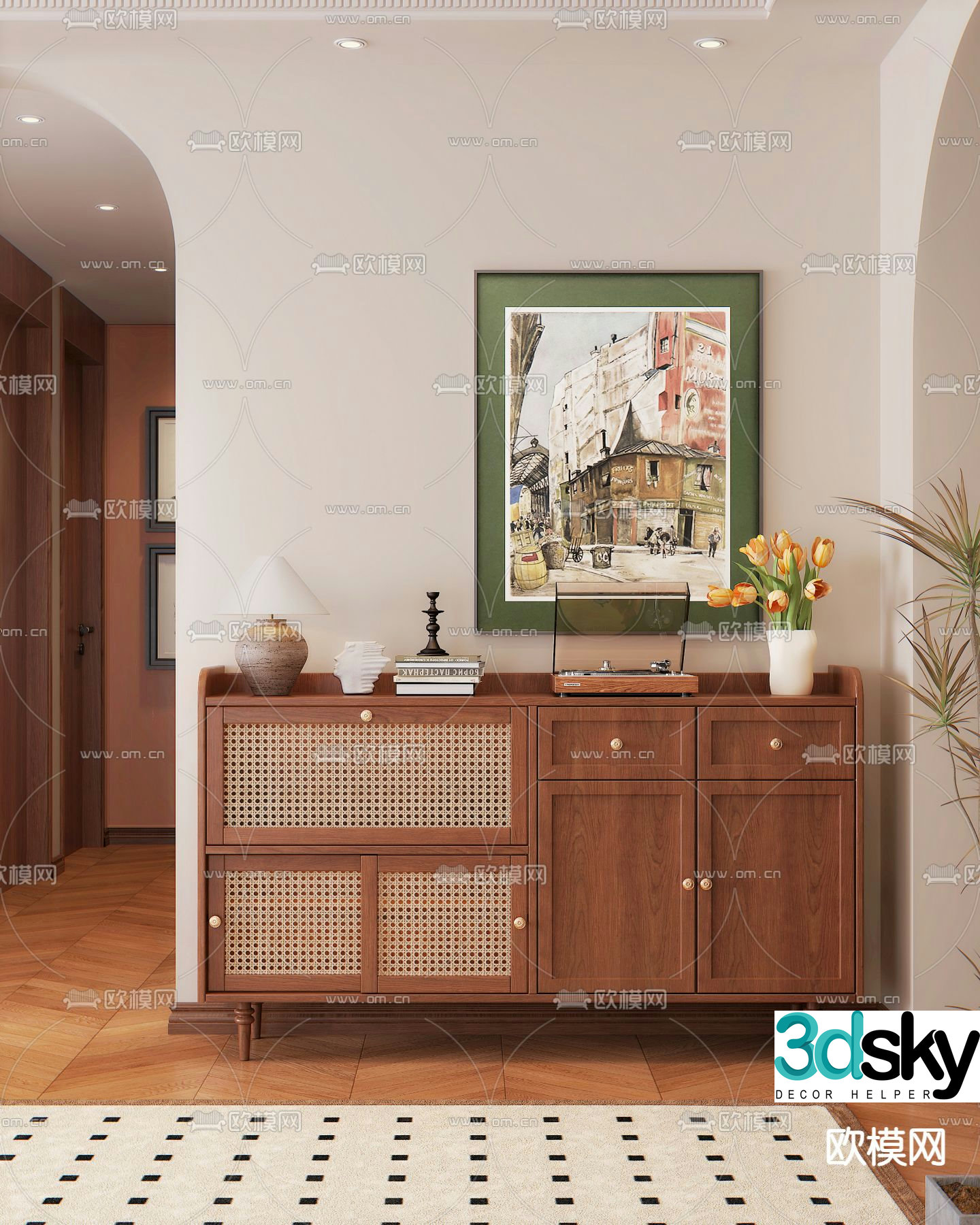 Middle-aged style entrance cabinet end view cabinet 3D model