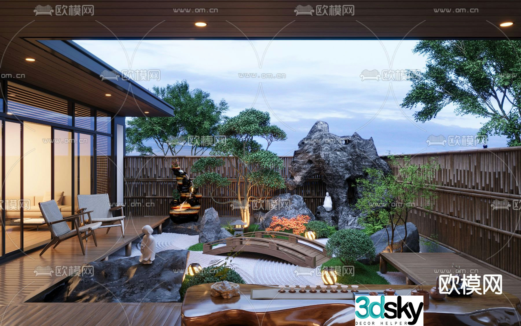 New Chinese style courtyard landscape dry landscape 3D model