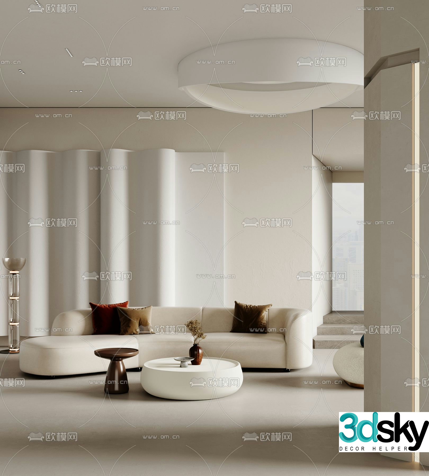 Cream style sofa curved sofa 3d model