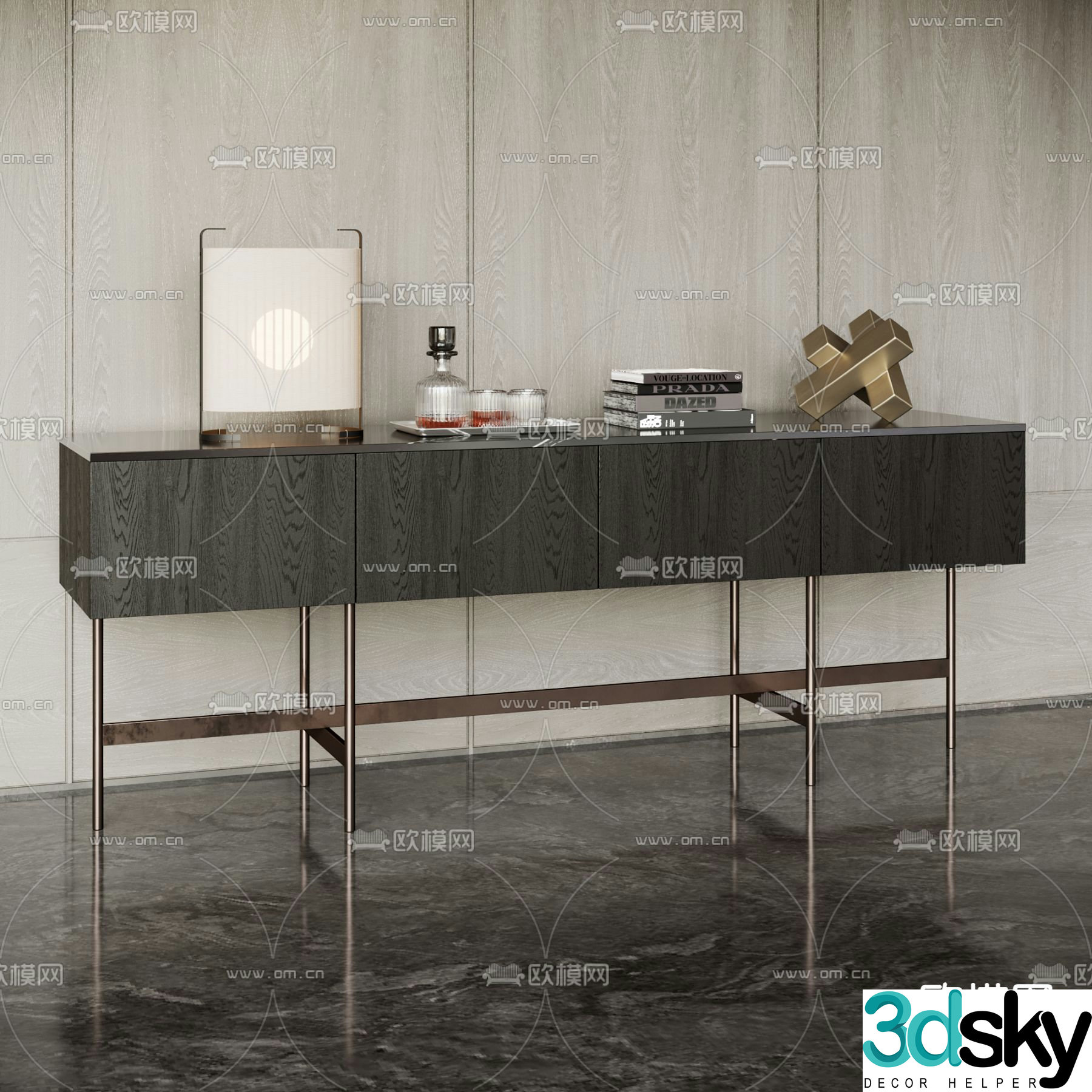 Minotti wooden entryway cabinet 3d model