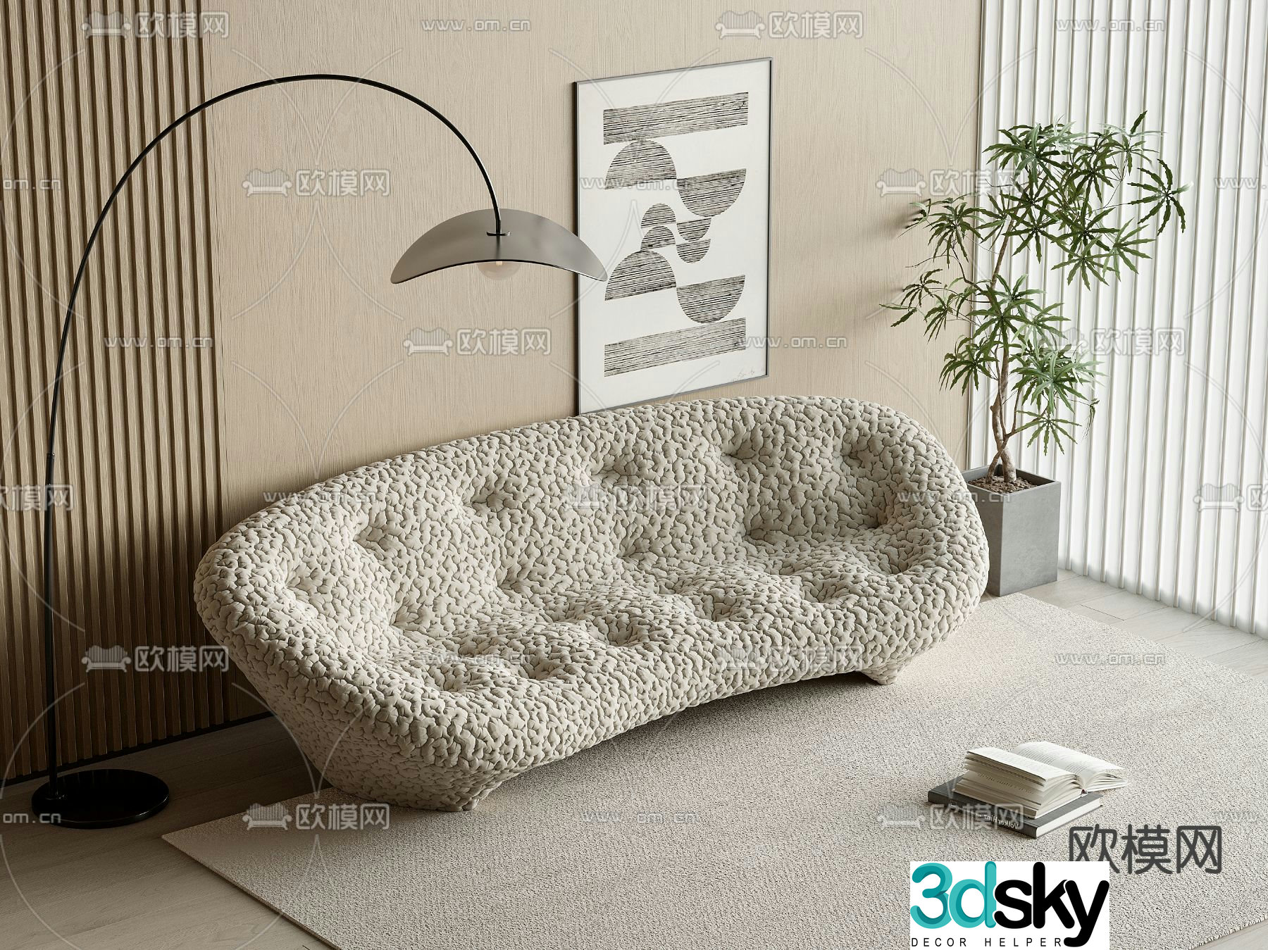 Double sofa curved sofa 3d model