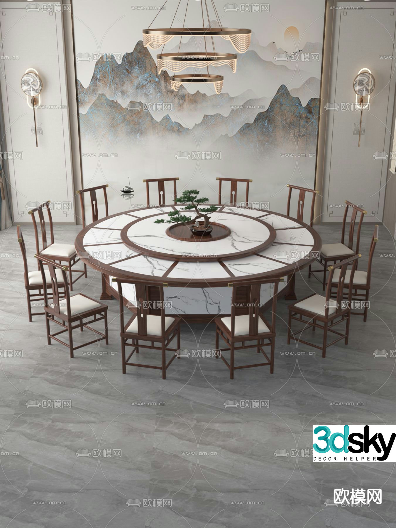 New Chinese dining table and chair 3D model